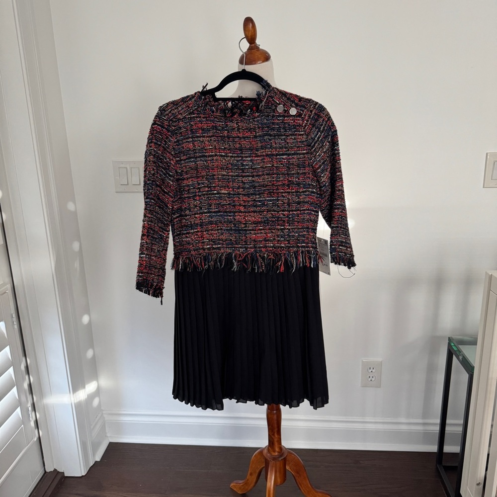 Zara tweed pleated dress